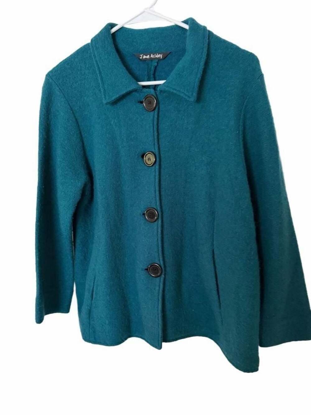 Jane Ashley Teal Blue Wool Blend Button Front Jacket Coat Size Small